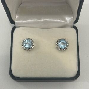 Aquamarine studs with pave halo